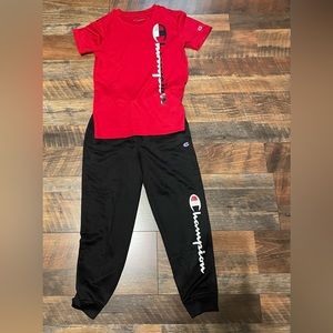 Boys Size 8 NEW red Champion Shirt w/ Champion logo Black jogging Pants